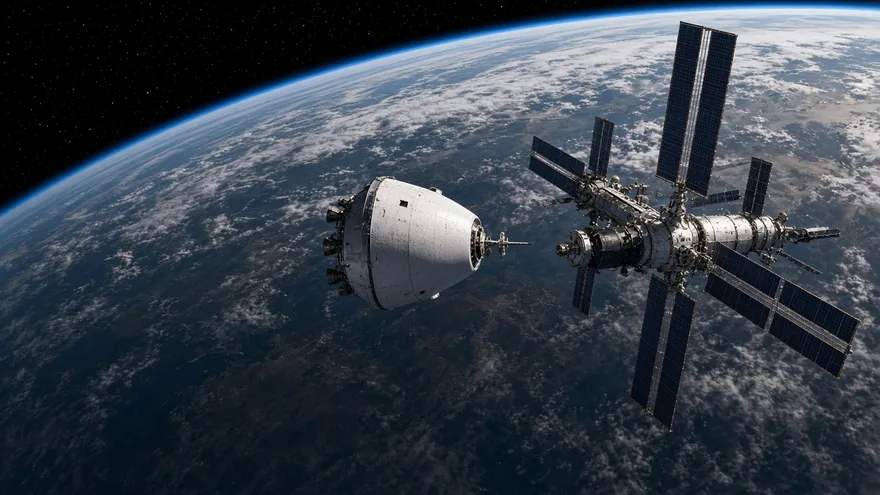 AI illustration: Dragon visits the space station for the first time in 2010