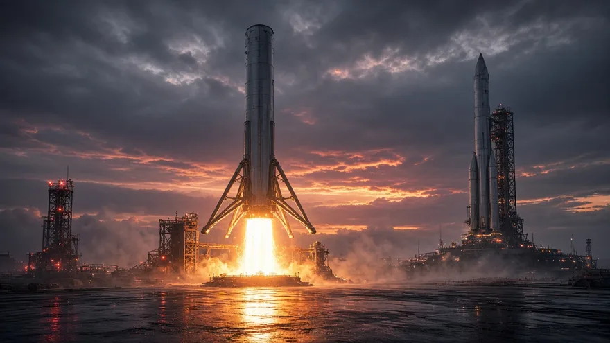 AI illustration: A Falcon booster reflown within 24 hours by 2018