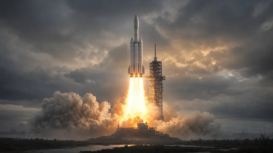 AI illustration: Falcon Heavy first launch in late summer 2017