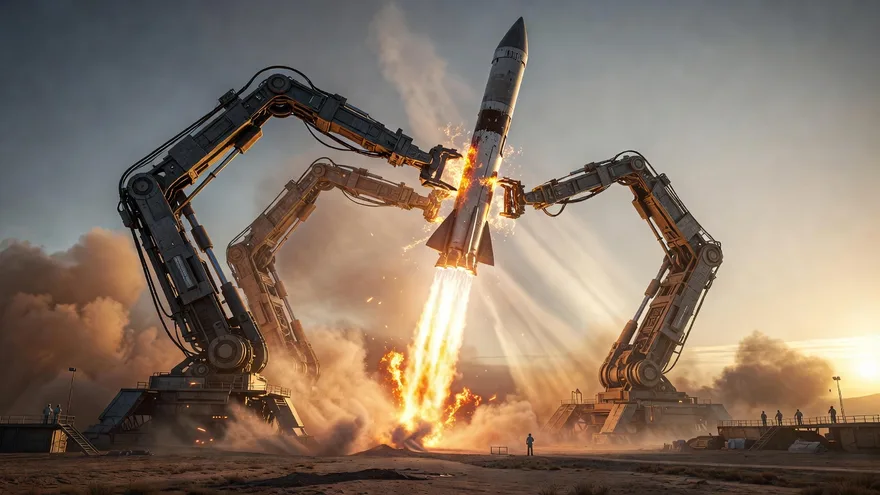 AI illustration: 80-90% odds the tower catches a Super Heavy booster in 2024