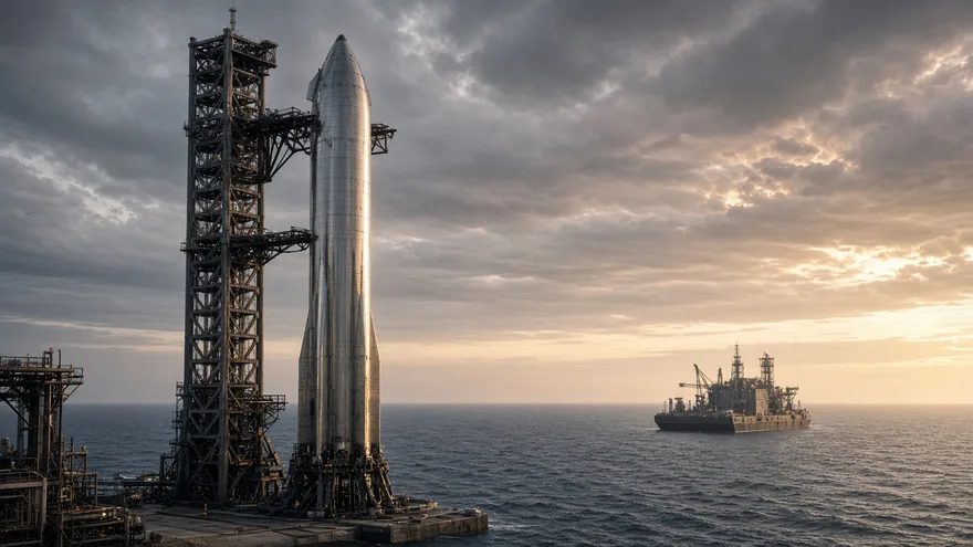 AI illustration: Starship launch capability at Cape 39A and an ocean platform by end of 2022